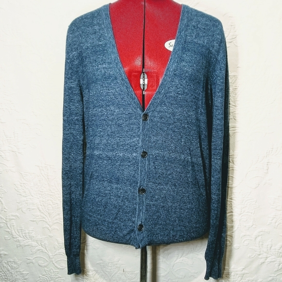 H&M Medium Blue Marled Button Up Cardigan Sweater - Picture 2 of 11